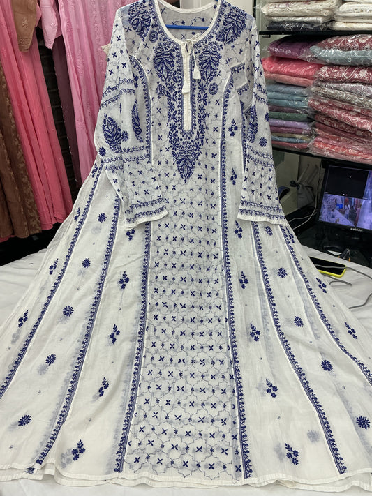 Chikankari Anarkali with dupatta, pearl work on it