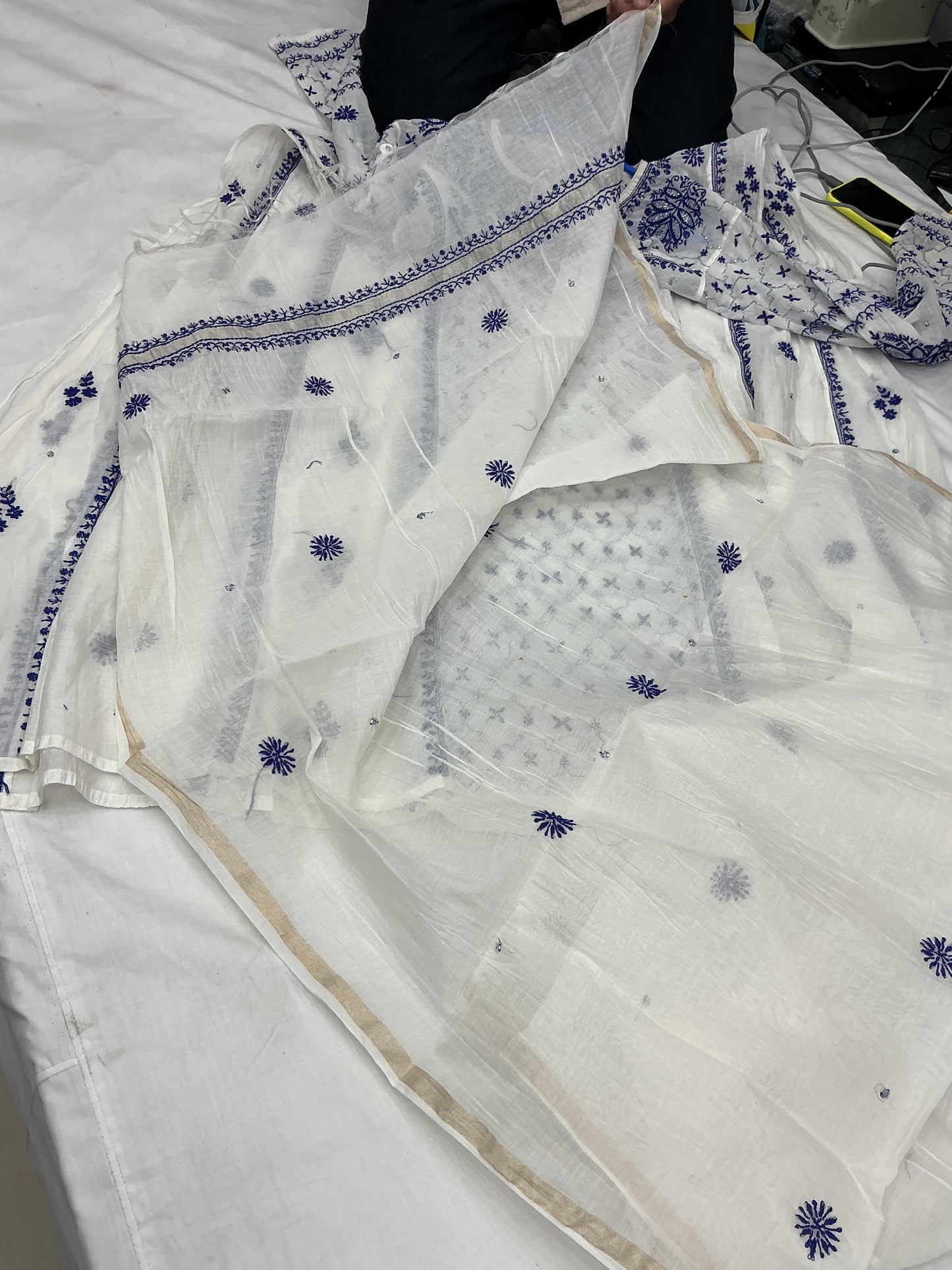 Chikankari Anarkali with dupatta, pearl work on it