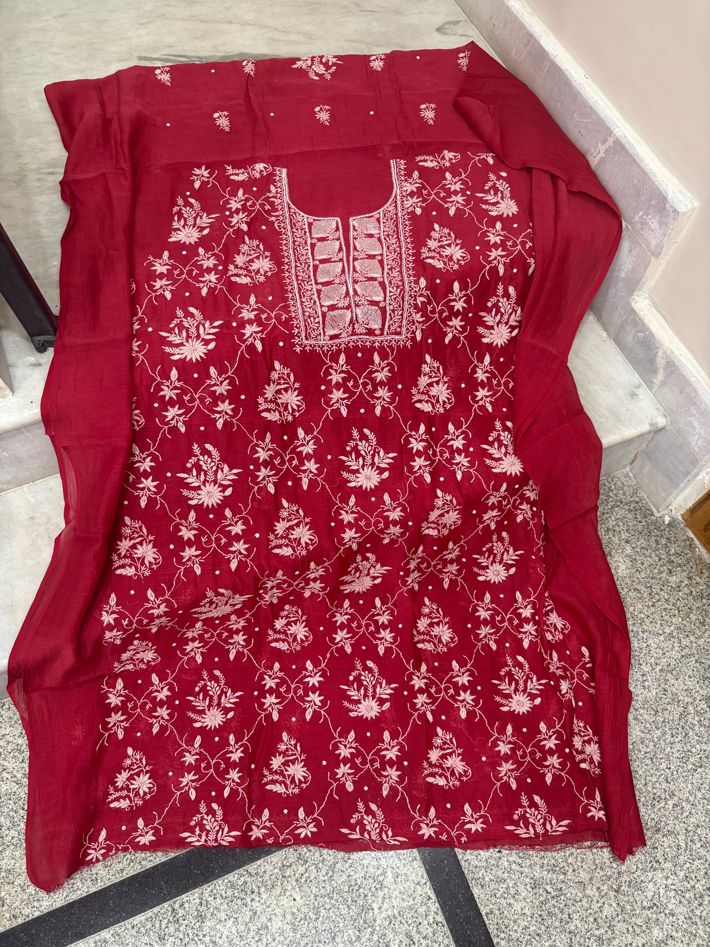Designer Chikankari full jaal suit with pearl work