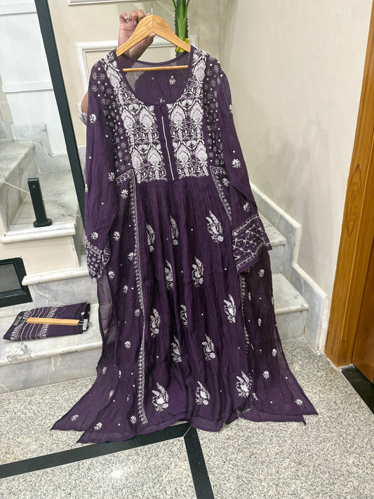 Premium gown with dupatta and pearl work