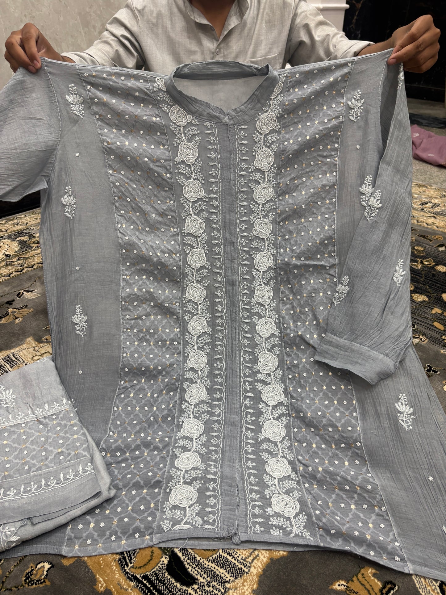 Designer semi stitch coord set with pearl work