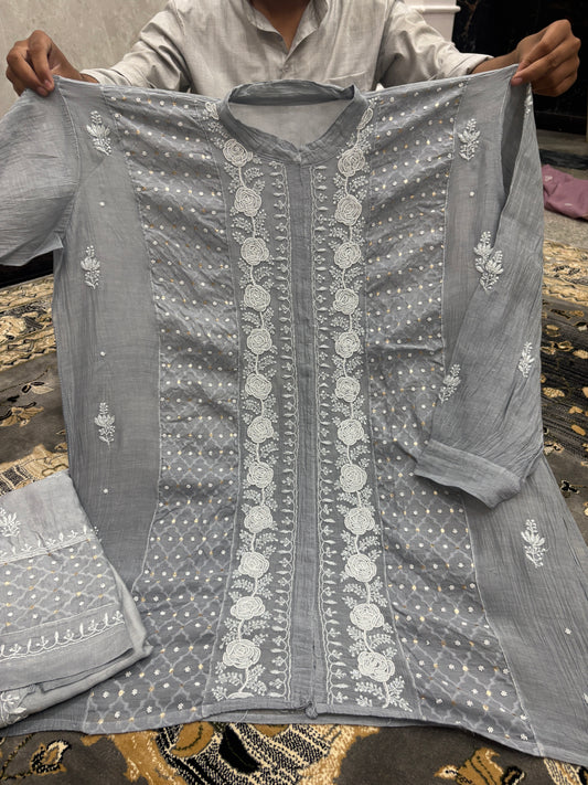 Designer semi stitch coord set with pearl work