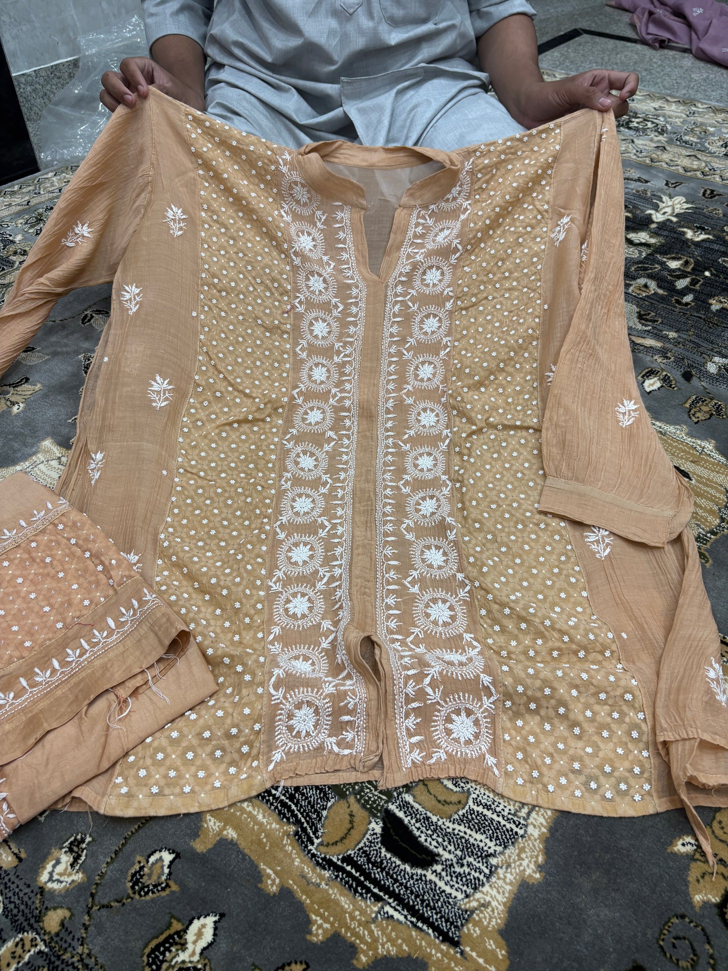 Designer semi stitch coord set with pearl work
