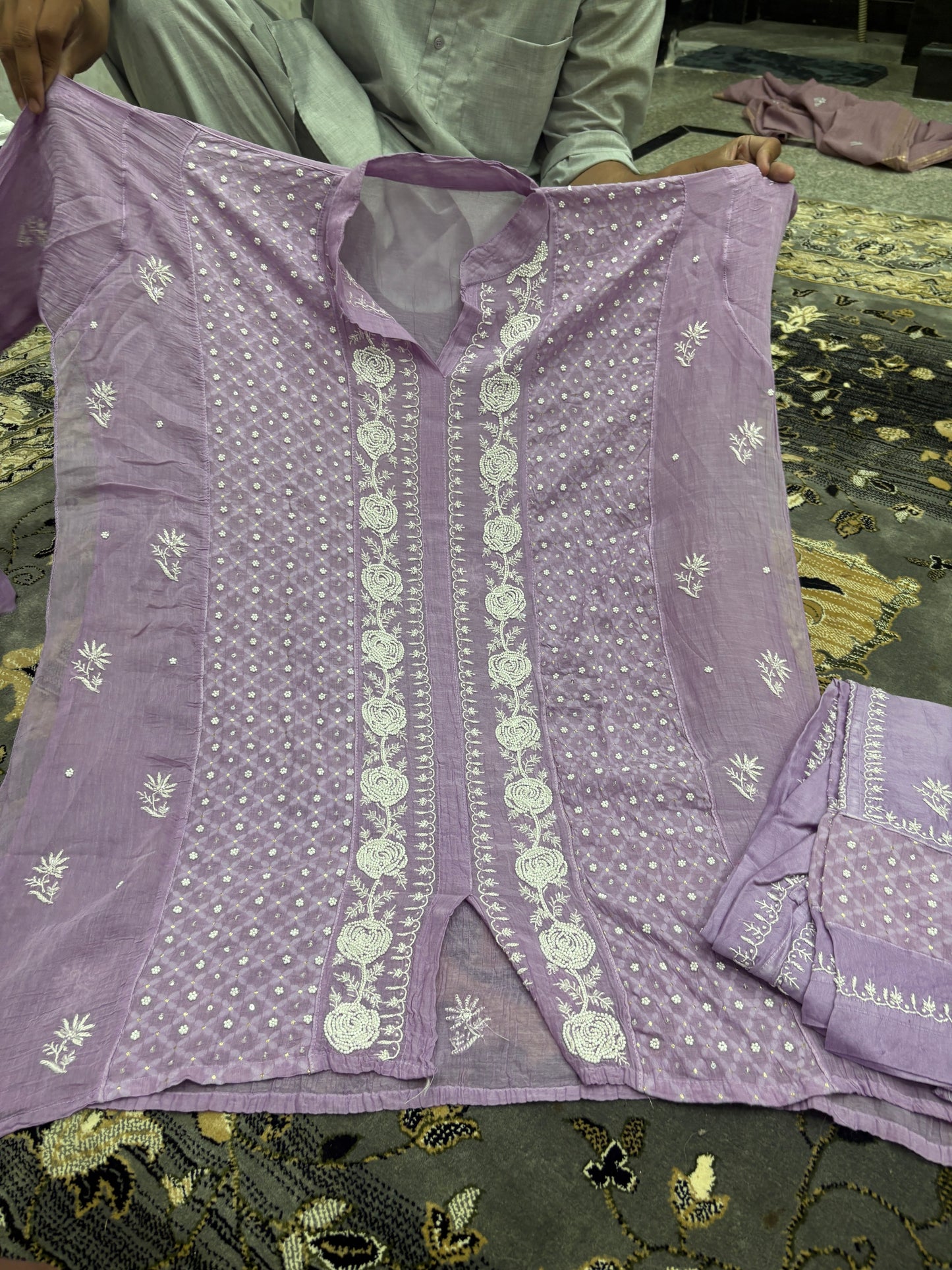 Designer semi stitch coord set with pearl work