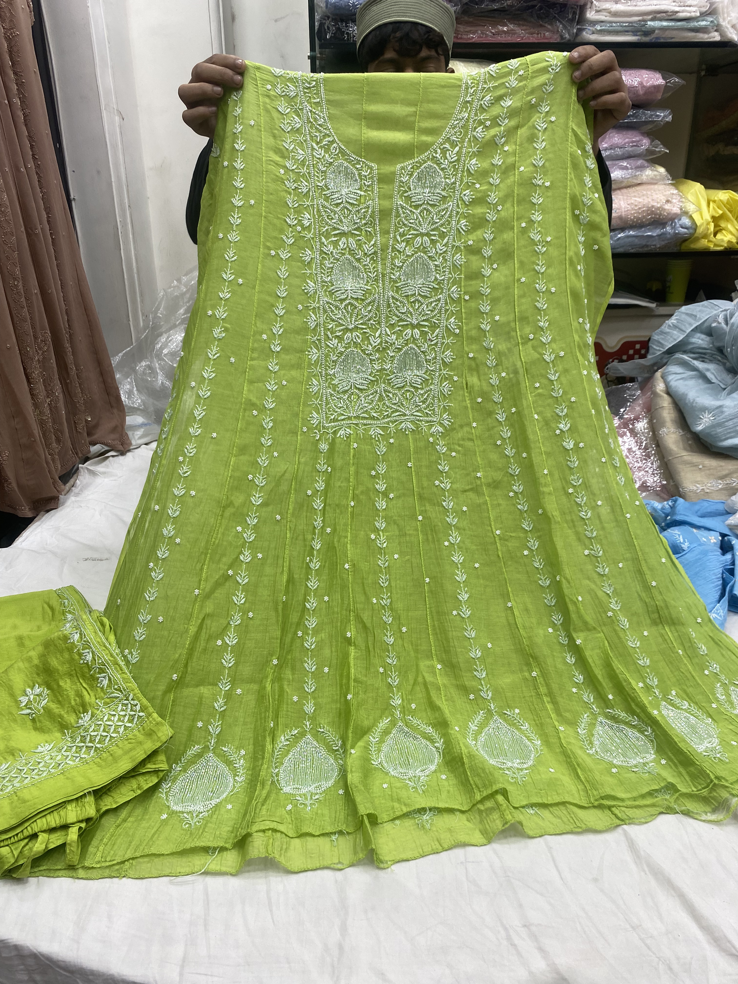 Premium chikankari short Anarkali with pant